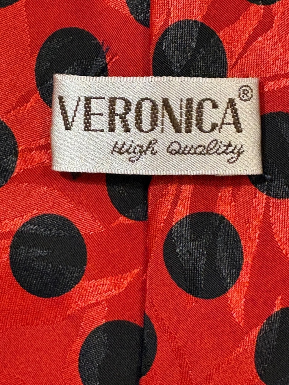 Vintage Veronica High Quality Red Polka Dot Tie Made In USA